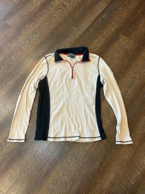 Lauren Ralph Lauren Cream and Black Quarter-Zip Pullover with Red Trim